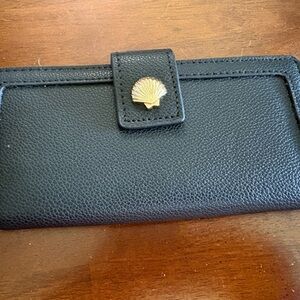 Black Leather Shell-Accent Wallet